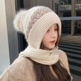 thumbnail image 1 of Hat And Scarf All-in-one Autumn And Winter Warm And Versatile Woolen Hat, Fashionable Korean Version, Trendy Velvet Thickened Knitted Hat, 1 of 2