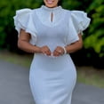 thumbnail image 2 of AURA Women’s Beaded Bodycon Midi Dress Ruffle Short Sleeves Half High Neck Zipper Solid Color S-5XL, 2 of 8