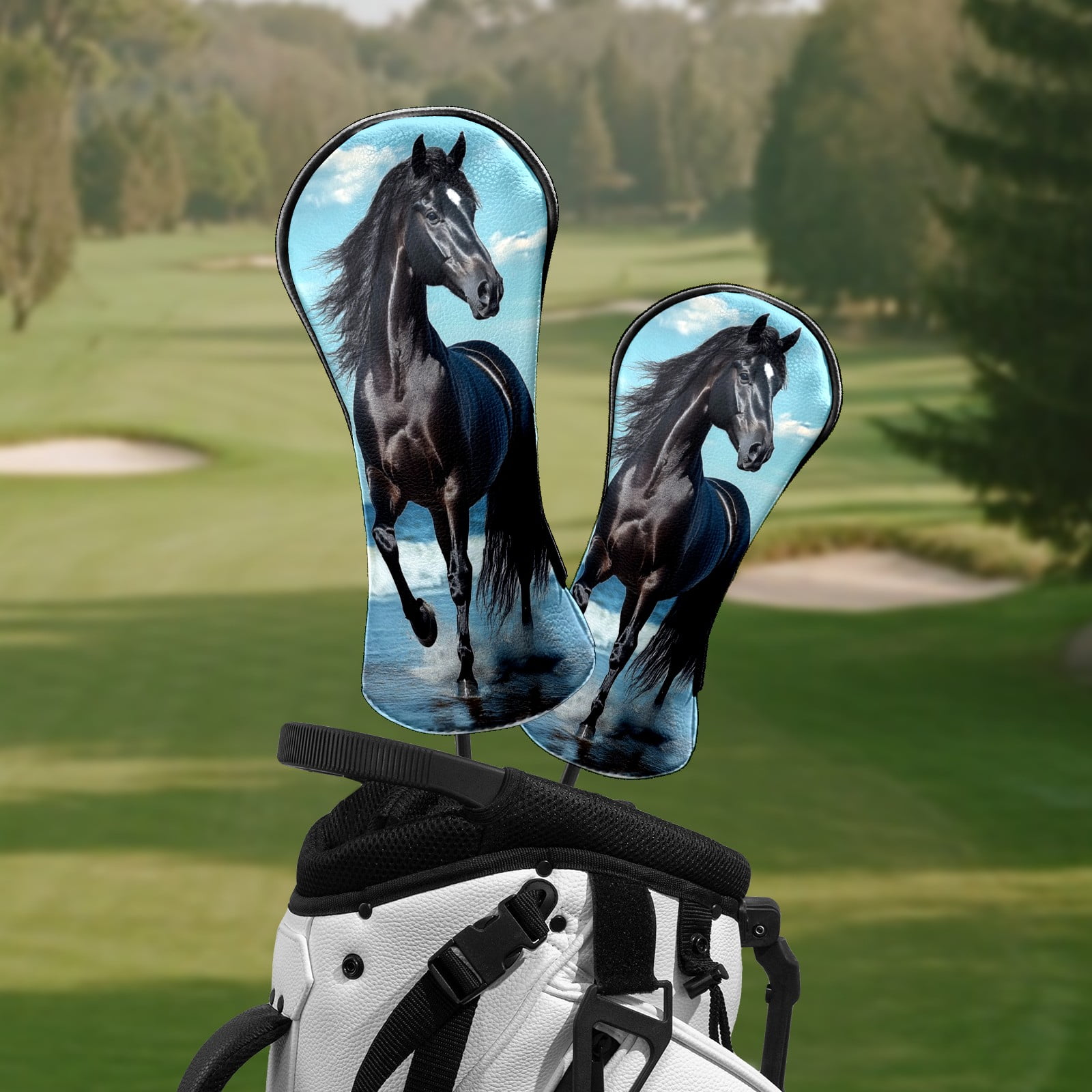 Golf Club Head Covers Majestic Stallion Waterproof Leather Golf Head Covers for Men Women Driver Head Cover Fairway Headcover for Golf Lovers