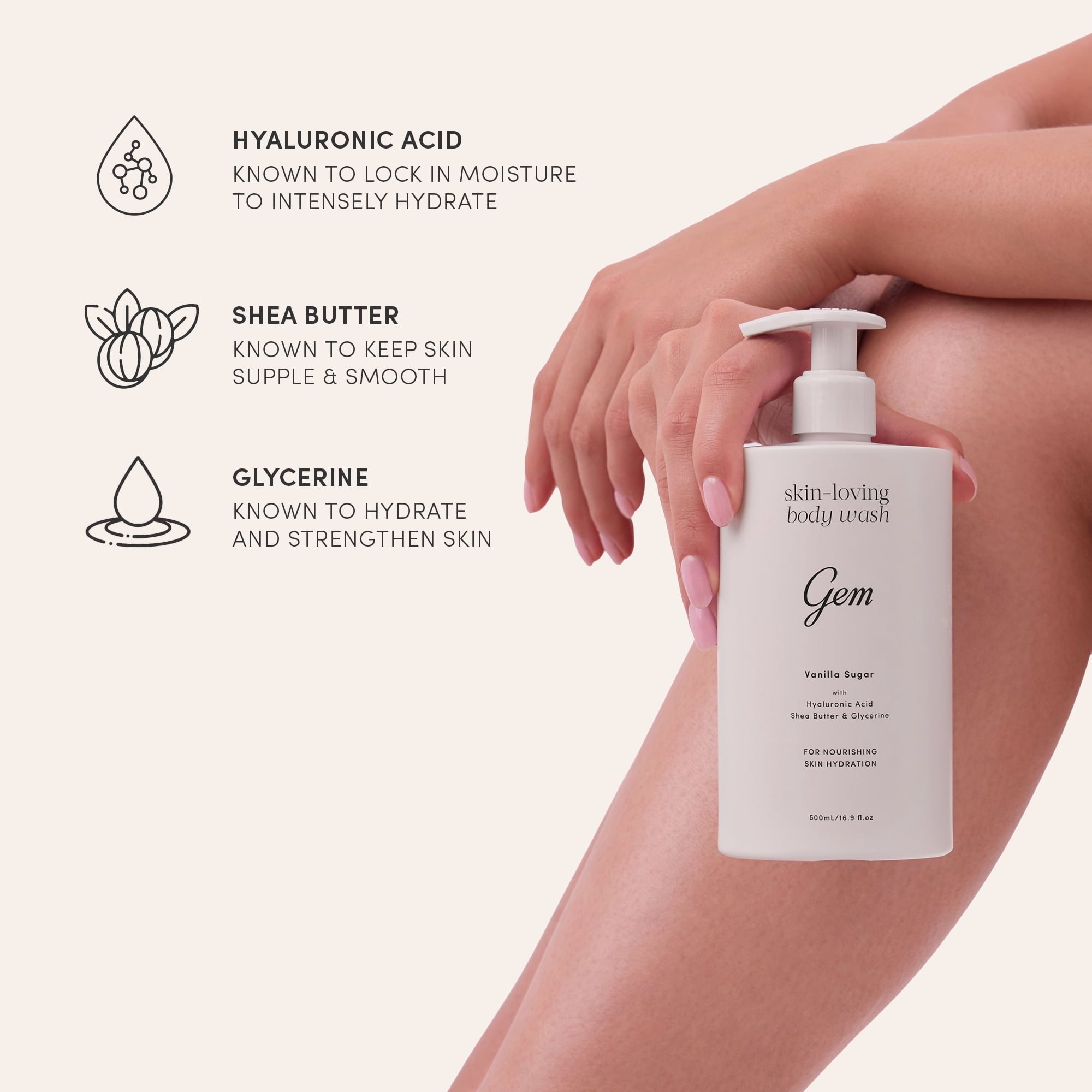 Gem Skin-Loving Body Wash Vanilla Sugar 500mL 16.9 fl oz
