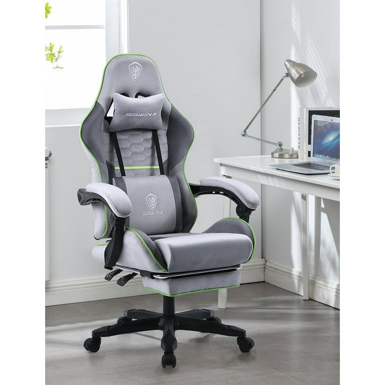 Dowinx Fabric Gaming Chair with Pocket Spring Cushion Ergonomic Computer Chair with Footrest Cloth Gamer Chair with Massage Lumbar Support and