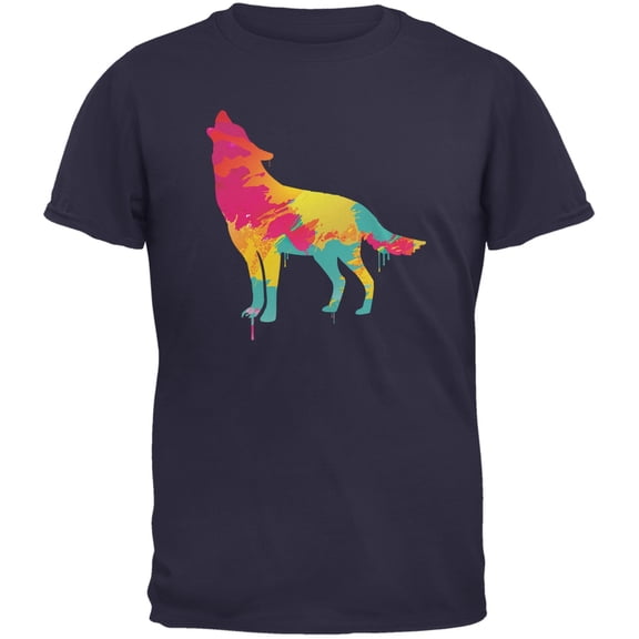 Splatter Wolf Navy Adult T-Shirt - Medium