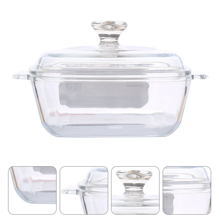 1Pc Household Glass Bowl with Lid Microwave Oven Bowl Heat-resistant Bowl  White 