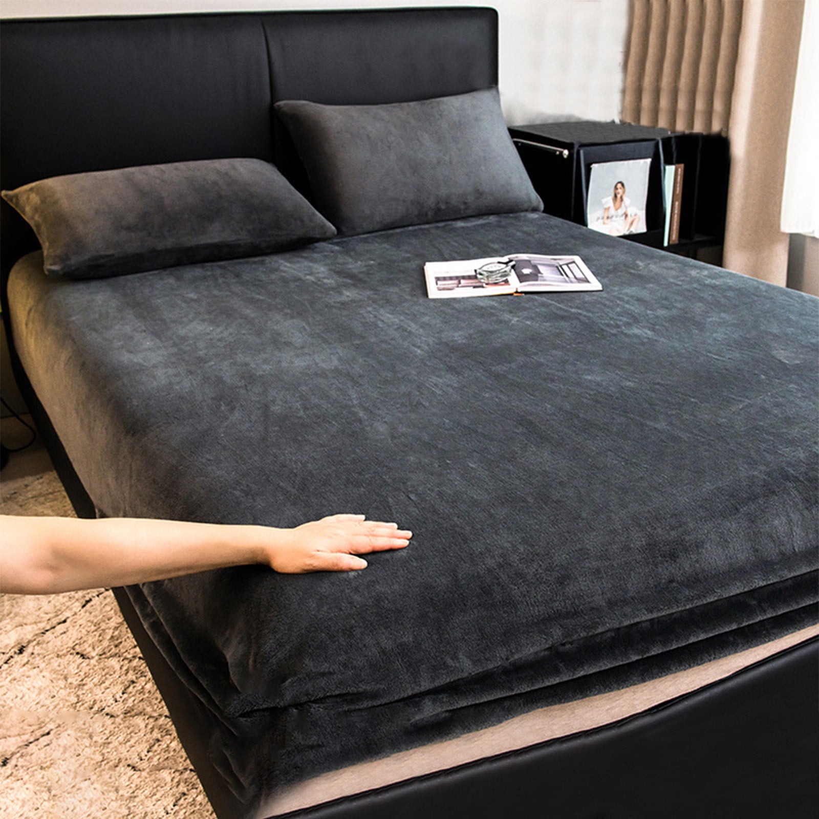 Topllc 3 Pcs Flannel Sheet Set Queen Size Solid Color Microplush Sheet With 2 Pillow Covers Soft Warm Breathable Double Brushed Fleece Bed Sheet Dee