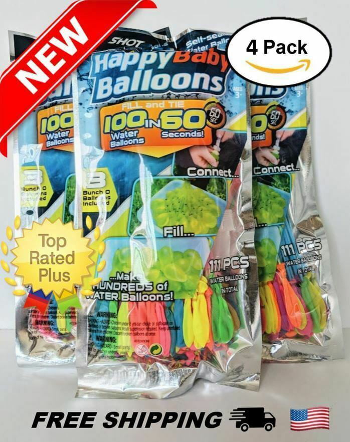 Bunch O Balloons Instant 111 Rapid Self-Sealing Water Balloons Complete Gift set Bundle 4 Pack 444 Balloons Total 