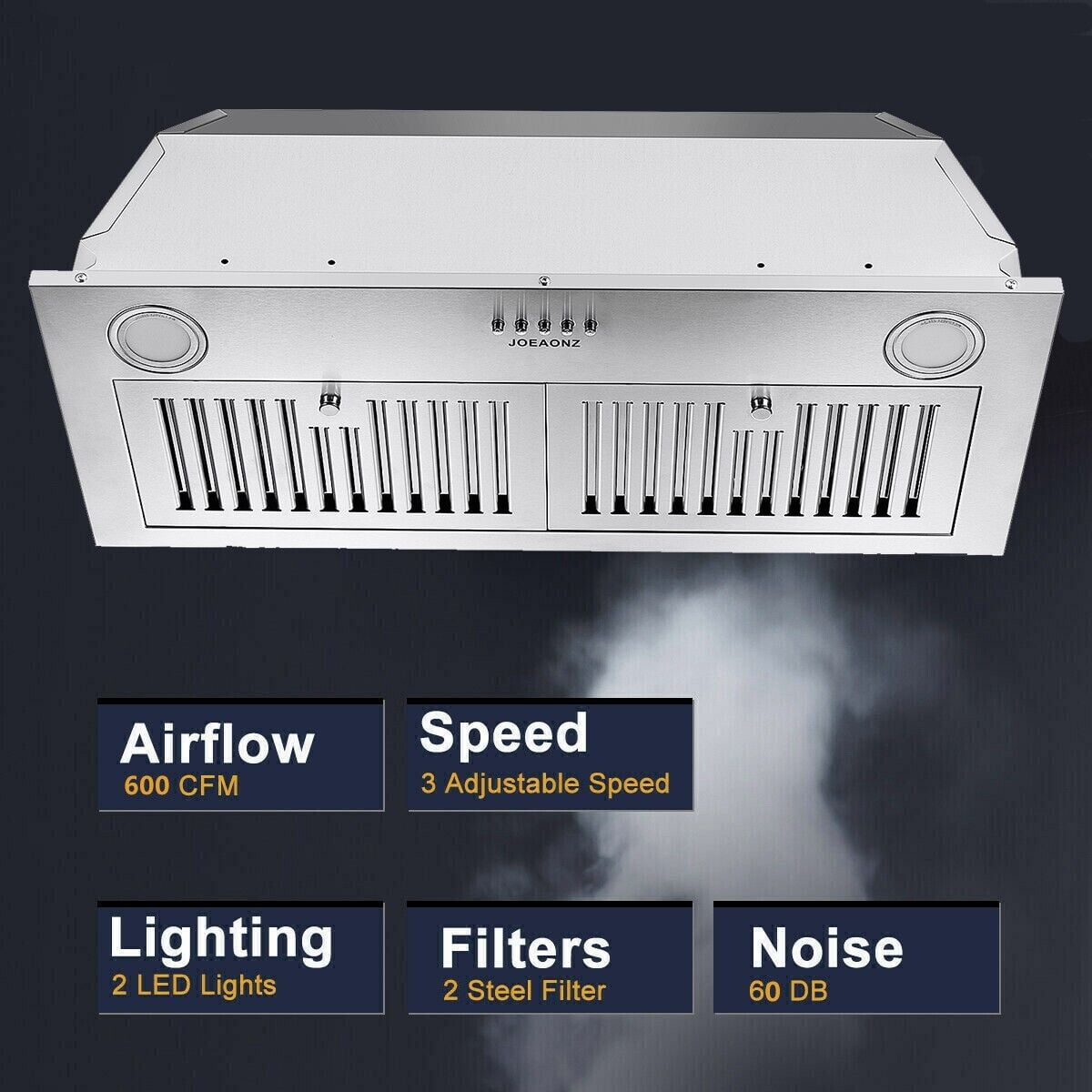 Range Hood 30 inch Built-in Insert Cooker Hood 600CFM Powerful Exhaust Vent Fan Built-in Kitchen Stove Hood w/Front Button Controls and Front LED Lights,Baffle Filters,Ducted/ductless Convertible Duc