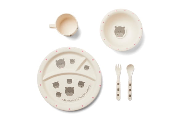 Red Rover Bamboo Kids' Dinner Set Off-White 2.75 x 11 x 10.25 inches 