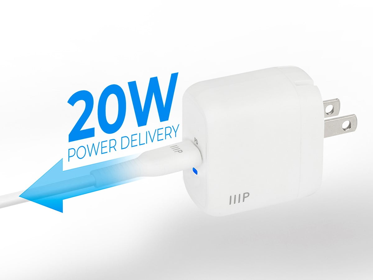Monoprice 20W Wall Charger with 4' Lightning to USB-C Cable - MFi Certified, Fast Charge, Foldable USBC Block