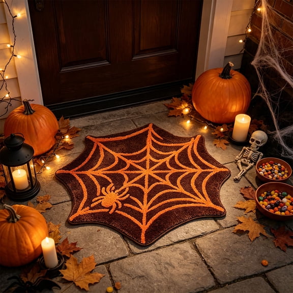 WDOBM Halloween Doormat, Alien Spider Web Dirt Trapping Absorbent Bathroom Mat, Halloween Front Door Decor, Halloween Spider Web, Halloween Porch Mat for Home Decor Gift
