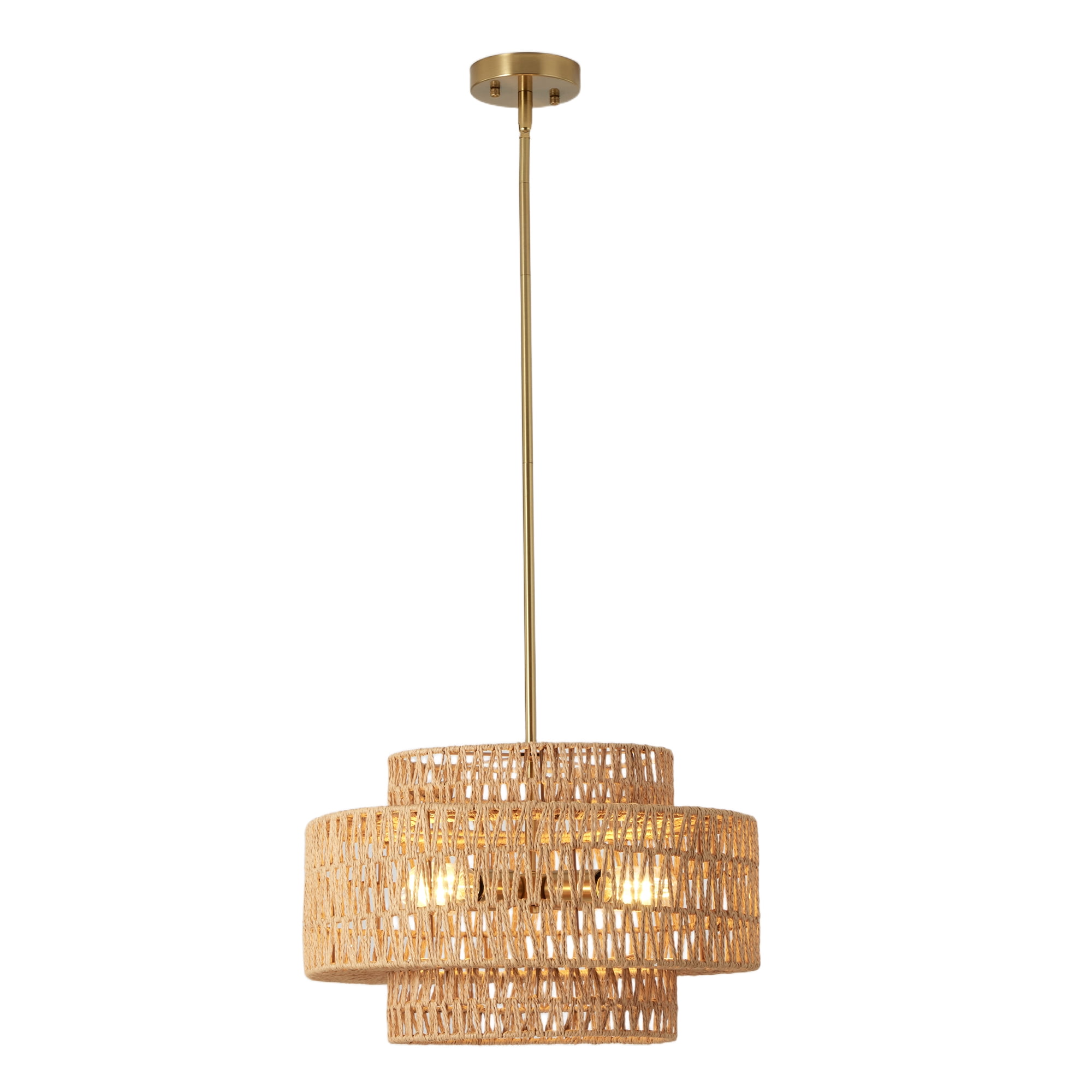 Leumius 17.7" Boho Rattan Chandelier, 4-Light Hand Woven Wicker Pendant Light Fixture, Farmhouse Rustic Hanging Chandelier for Dining Room, Kitchen Island, Living, Bedroom