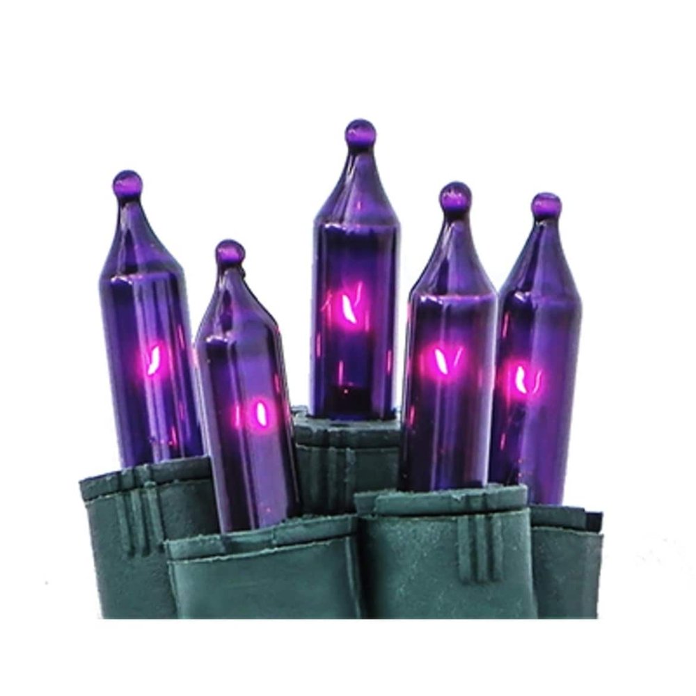 Set of 50 Purple PermOSnap Mini Christmas Lights Green Wire