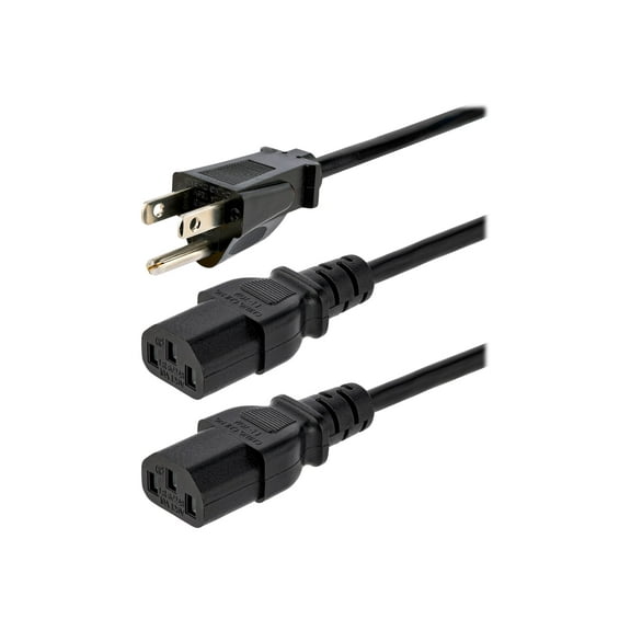 StarTech.com PXT101Y 6 ft. Standard Y Computer Power Cord NEMA 5-15P to 2x C13