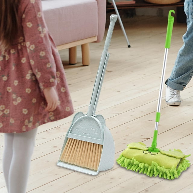 Juego de Mini Escoba y recogedor BLESIY Fregona Para Niños Pequeños Azul