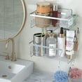 thumbnail image 3 of Shower Caddy Organizer, 2 Pack Stainless Steel Shower Shelf with 6 Hooks, No Drilling Adhesive Hanging Shower Storage Basket for Bathroom Kitchen, 3 of 7