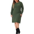 thumbnail image 2 of Vestido de suéter de mujer de tallas grandes Agnes Orinda, cuello redondo, de manga larga, suéter de punto, vestido de suéter de otoño e invierno, 4X verde ejército, 2 of 5