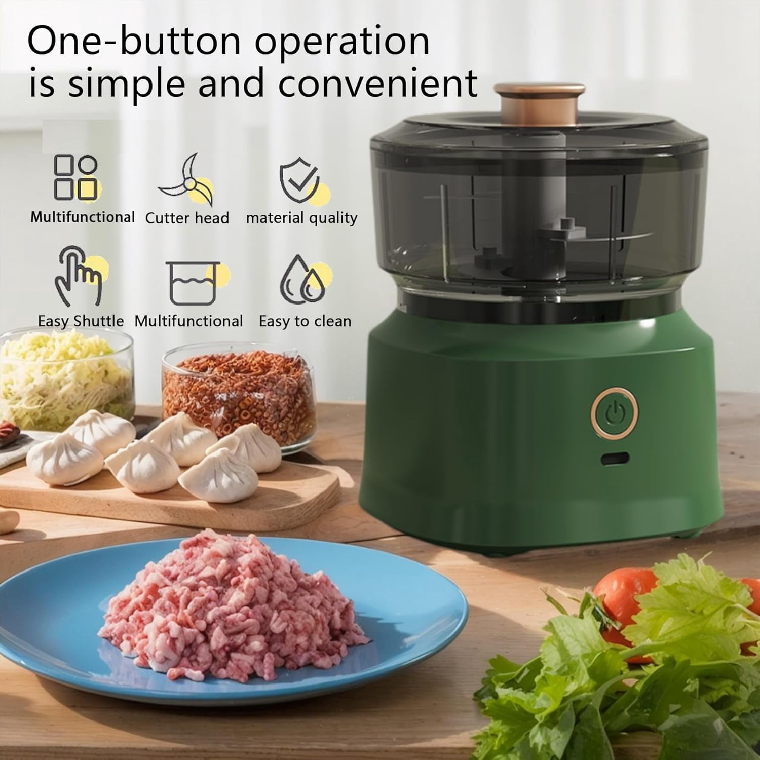 Electric Mini Chopper Food Processor: USB Charging Mini Food Chopper Garlic Grinder, 350ML Vegetable Chopper For Onion Garlic Pepper Meat Mincer/Grinder/Puree Food (Green)