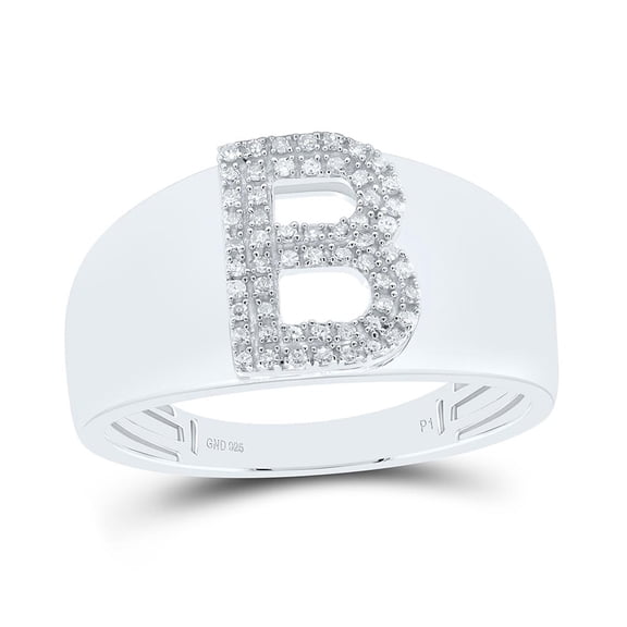 .925 Sterling Silver Diamond Women's Block Letter B Initial Band Ring 1/10 CT