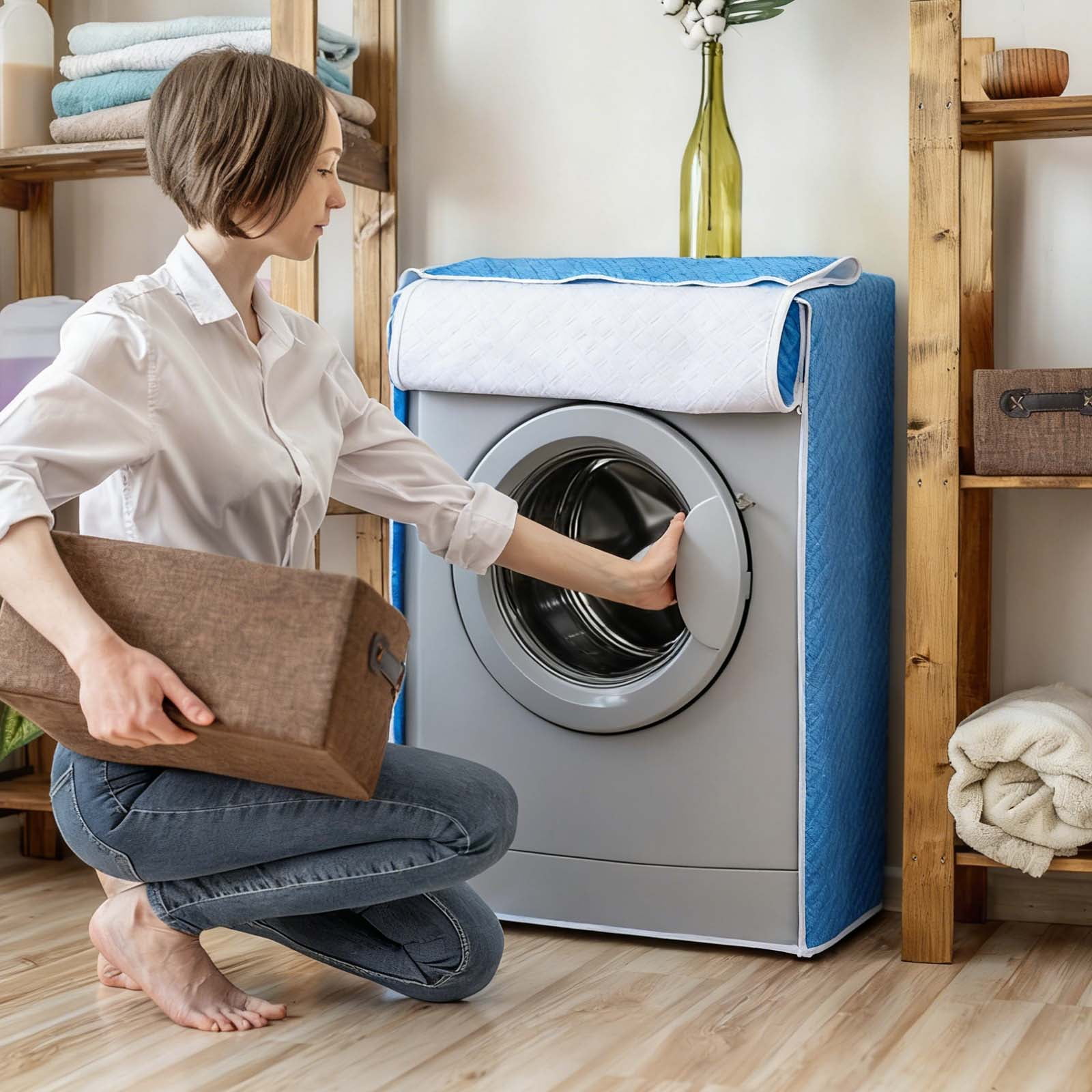 Washer and Dryer Covers 24"x24"x33"- Waterproof, Dustproof PEVA Front Load Washing Machine Cover with Zipper for Laundry Room Balcony, Grey