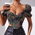 thumbnail image 2 of Top corto floral con mangas abullonadas, estilo cortesano vintage, espalda descubierta y cremallera, Top de mujer para citas, 2 of 6