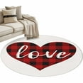 thumbnail image 2 of 3ft Round Rug, Valentine's Day Non-Skid Rubber Backing Large Area Rugs - Living Room Bedroom Home Office, Red Black Plaid Love Sweet Romance Indoor Floor Mat Carpets Washable Rug, 2 of 9