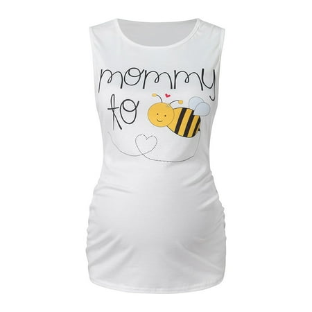 

HIMIWAY Tank TopWomens Tops Women Maternity Sleeveless Cartoon Honeybee Print Tank Tops Pregnancy Vest Workout Sets for WomenWhite M