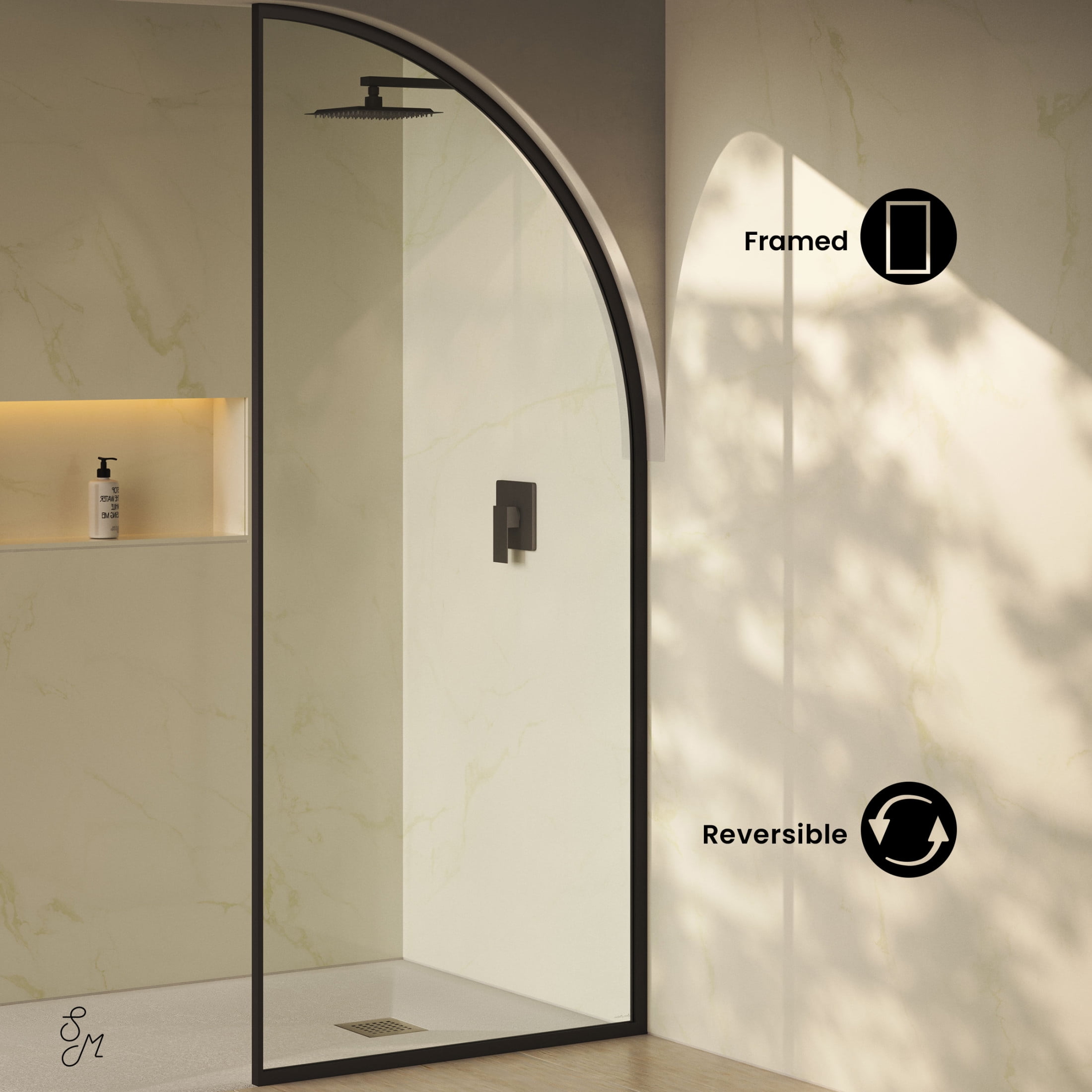Demi 34 x 76 Framed Fixed 3/8 in. (10mm) Clear Tempered Glass Shower Door with Black Matte Frame
