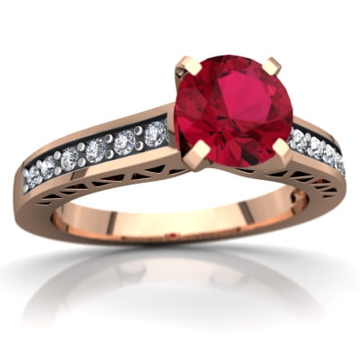 Lab Ruby Art Deco Ring in 14K Rose Gold by