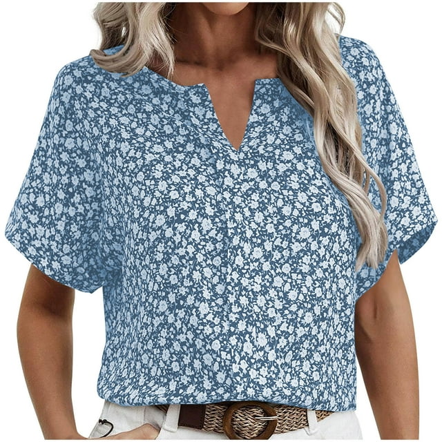 Tops Cortos para las Mujeres Cuello en V Impreso Manga Corta Top Casual, Camiseta de Baile sin Mangas para las Mujeres
