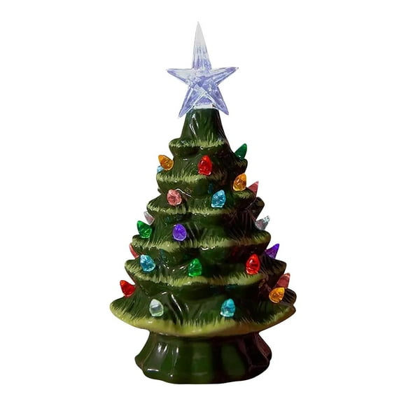 Ceramic Christmas Tree with Multicolored Lights and Star Topper, 15-Inch Vintage Holiday Decoration for Home