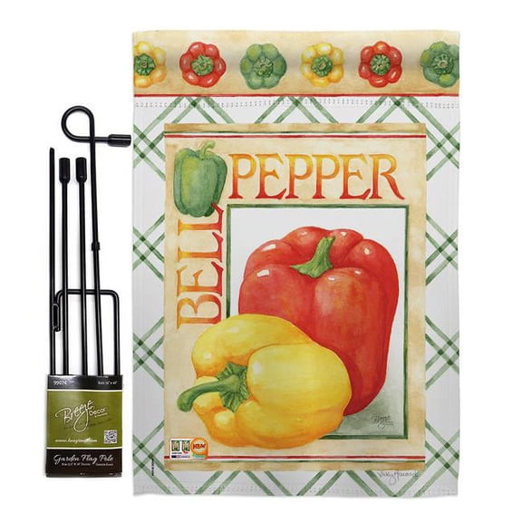 Breeze Decor BD-VG-GS-117040-IP-BO-D-US17-AM 13 x 18.5 in. Bell Pepper Food Vegetable Impressions Decorative Vertical Double Sided Garden Flag Set with Banner Pole