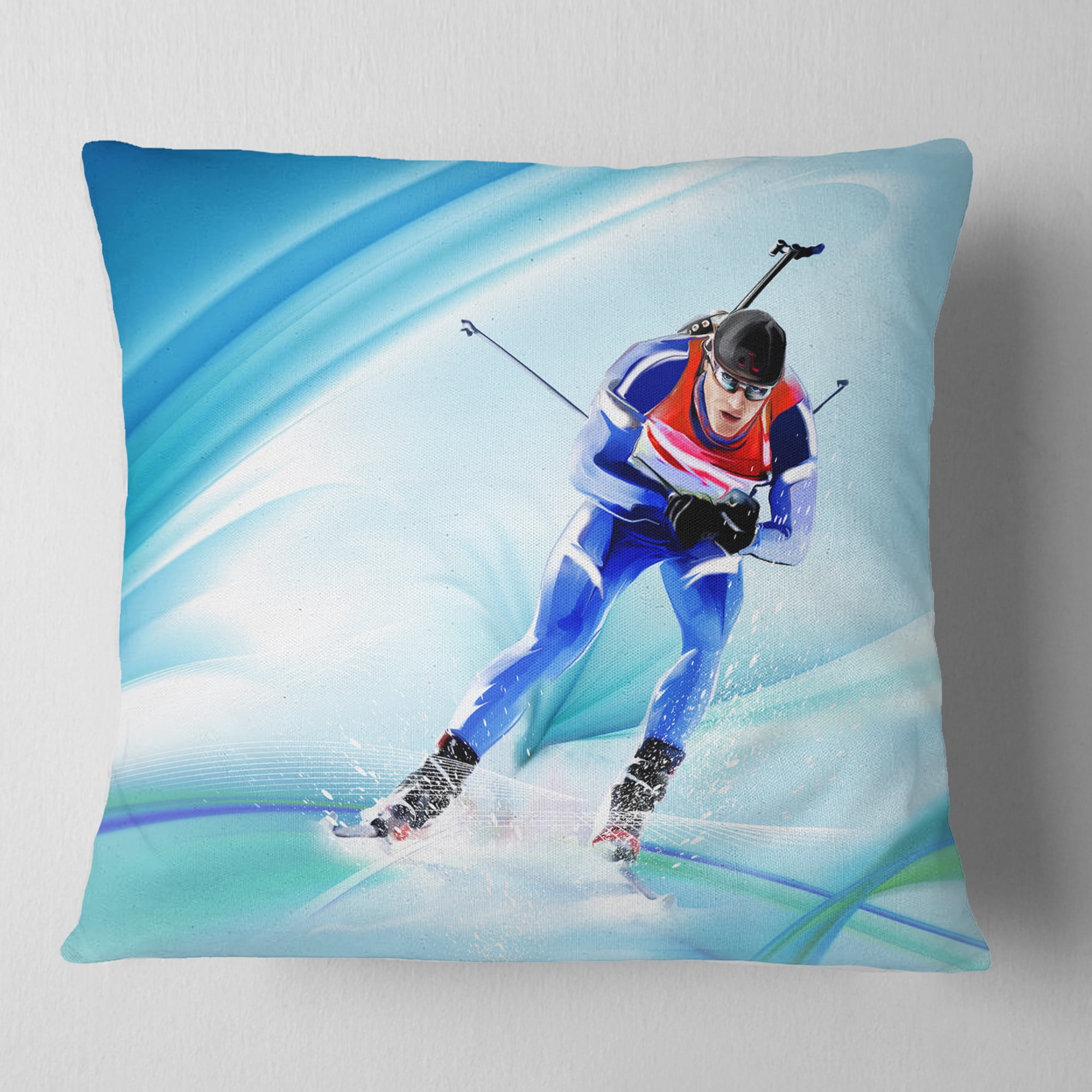 Designart Extreme Male Skier - Portrait Throw Pillow - 18x18
