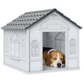 thumbnail image 1 of PawHut 26" Plastic Dog House Outdoor, Waterproof Dog Kennel, Grey, 1 of 10