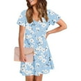 thumbnail image 3 of Hvot&aat Womens Summer Dress Floral Print Casual Short Sleeve Dress with Pockets A-Line Swing Dress for Beach or Daily Wear, 3 of 7