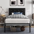 thumbnail image 2 of Amolife Twin Size Metal Bed Frame with Faux Leather Headboard, Black, 2 of 8