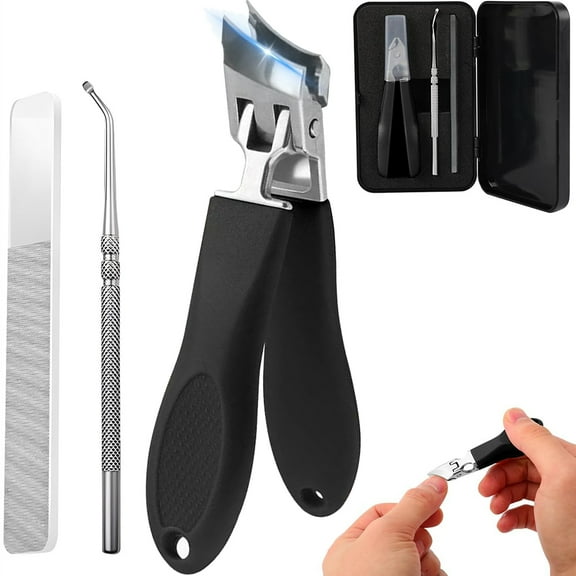 Eagle Beak Beveled Nail Clippers,Wide Jaw Opening Anti-Splash Slanted Nail Clipper,Edge Nail Clippers 3-Piece Set,Long Handle Wide Jaw Opening Anti-Splash Slanted Nail Clipper for Men Women(Black)