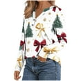 thumbnail image 7 of Qulqfy Christmas Blouses for Women Xmas V Neck White Plus Size Long Sleeve Christmas Tree Bow Shirts Christmas Shirt for Women, 7 of 7