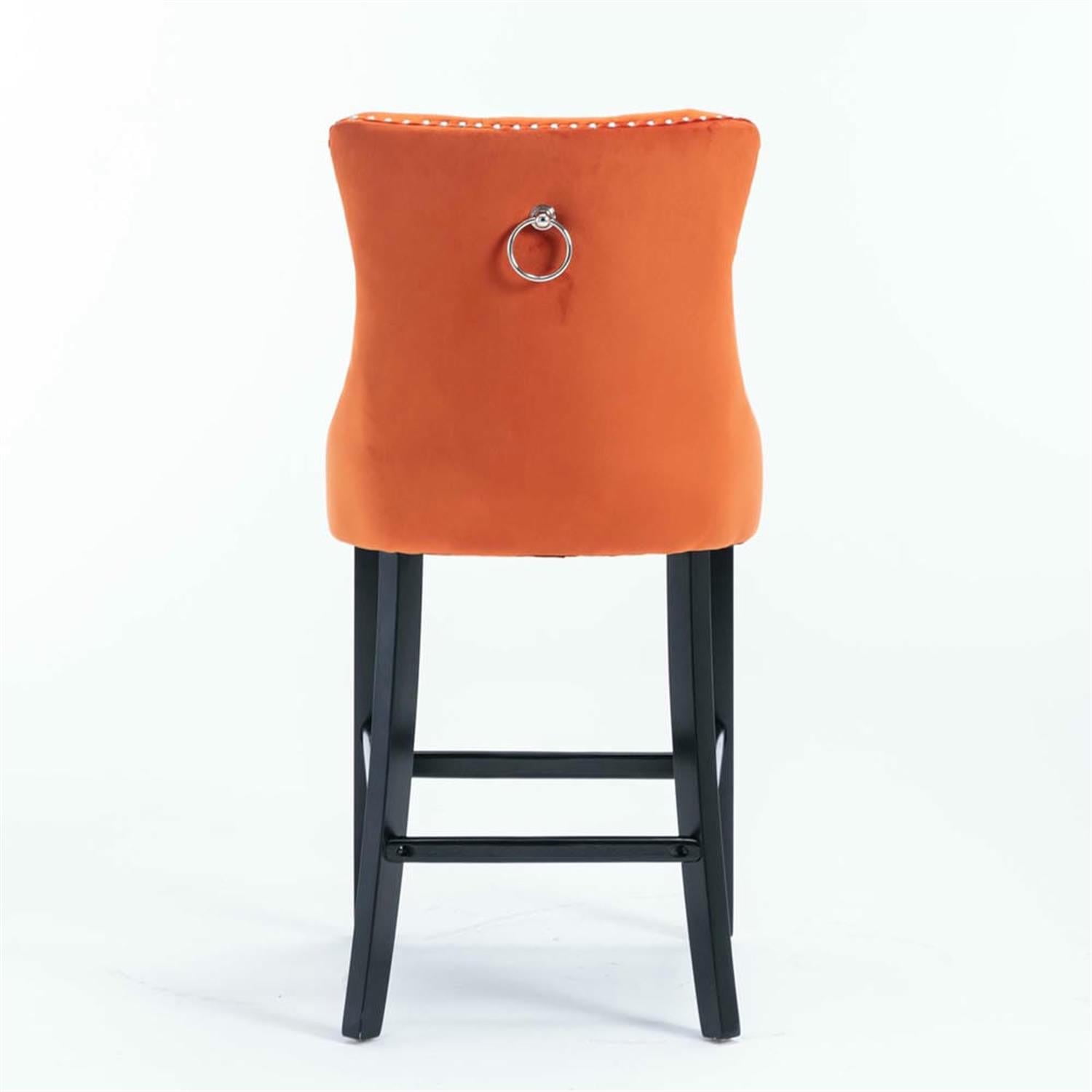 Demi Bonn 40" Counter Height Bar Stools Set of 2, Velvet Upholstered Barstools with Back, Kitchen Island Countertop Chairs for Dining Room, Orange