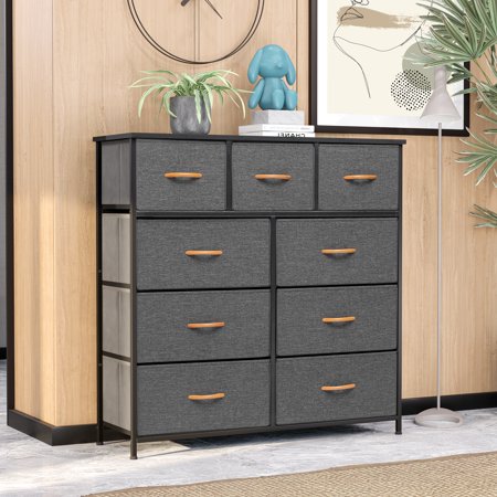 Vredhom Gray 9 Drawers Fabric Dresser Storage Tower