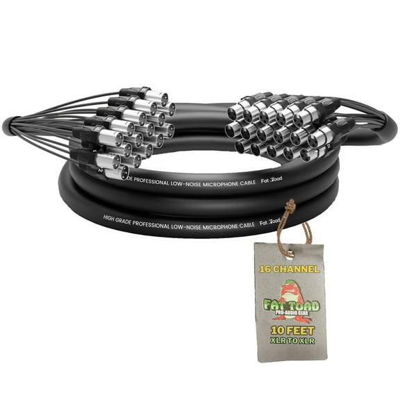 XLR Snake Cable (16 Channels) 10FT by Fat Toad Patch Studio, Stage, Live Sound Recording Multicore Cords Pro Audio Shielded Double-Sided Microphone Wires for Interface Hub, DJ Digital Mixers, Amps