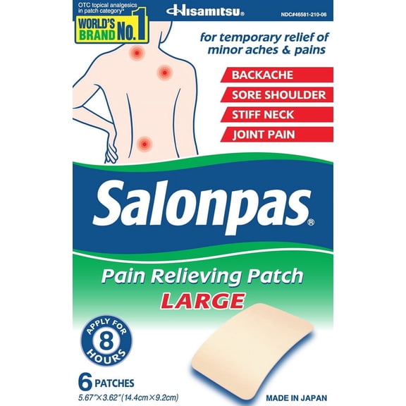 Salonpas Large Pain Relieving Patch, 5.67" x 3.62", 6 Patches