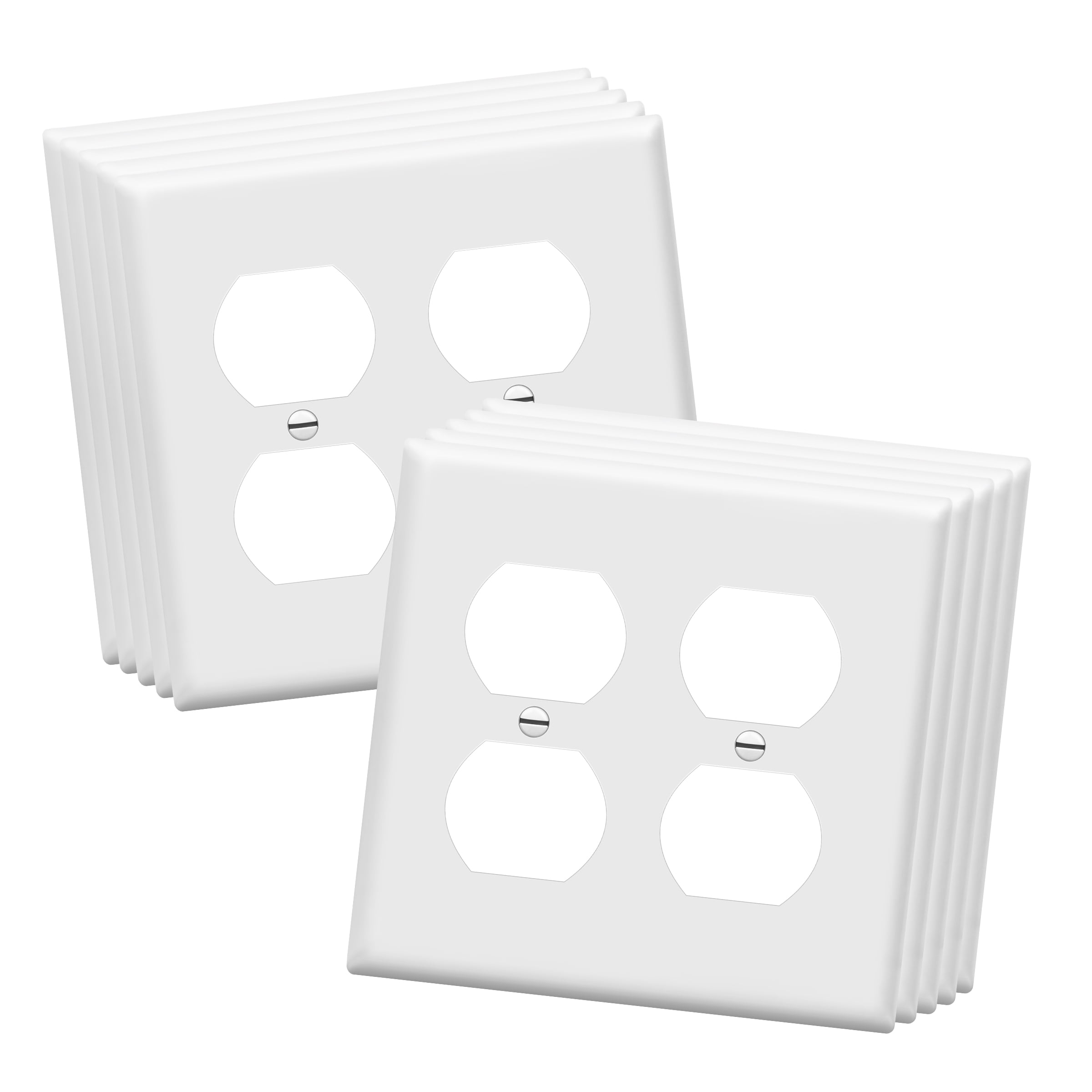 Enerlites 8822-W 2-Gang Duplex Outlet Wall Plate Cover, Standard Size, Unbreakable Polycarbonate, White - 10 Pack