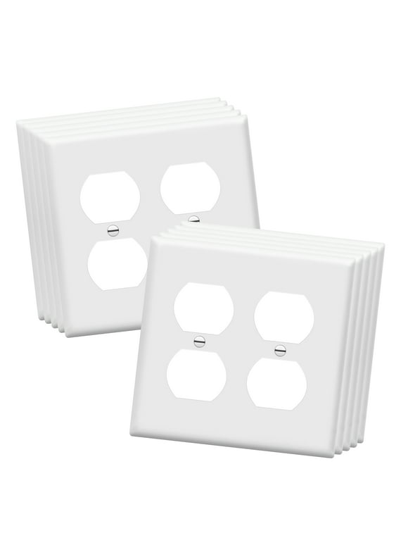 Enerlites 8822-W 2-Gang Duplex Outlet Wall Plate Cover, Standard Size, Unbreakable Polycarbonate, White - 10 Pack