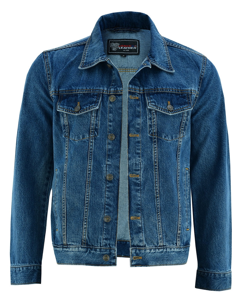 Vance Mens Blue Heavy Duty Denim Button Front Motorcycle