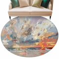 thumbnail image 2 of Grey Orange Coastal Round Area Rug 7 FT, Non Slip Living Room Area Carpet, Oil Painting Modern Abstract Art Washable Soft Circular Rug Non-Shedding Floor Carpet for Bedside Office Play Room Classroom, 2 of 9