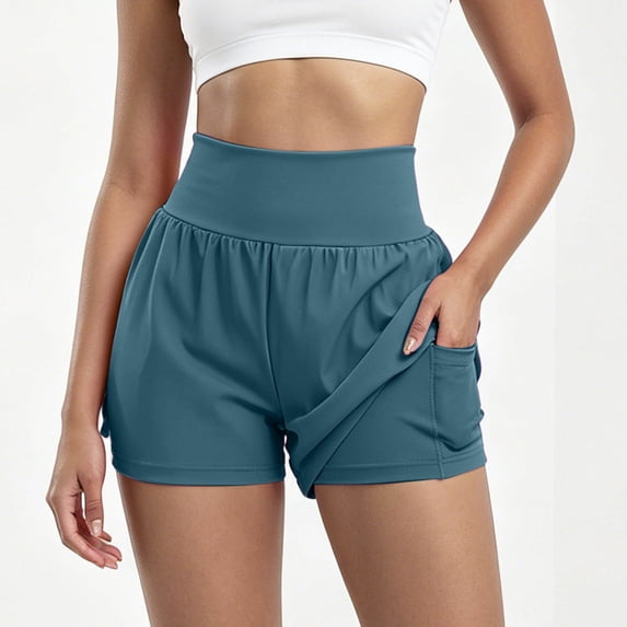 Hauaitttt High Wlex Yoga Shorts for High Waisted with Inner Layer and Back Zipper for Breathable Comfort Scrunch Yoga Shorts for Women Loose Shorts Women Exercise Shorts Shorts Pack Women's Shorts