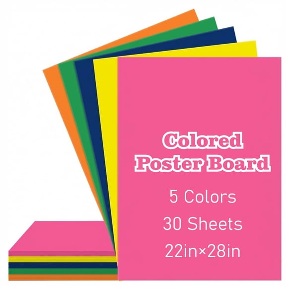 30 Sheets 22x28inch Double-Sided Colored Poster Paper,5 Assorted Colors Poster Board Bulk for Art Display Board,Classroom Use,School Craft Project,Science Fair Event Displays,Business Presentations
