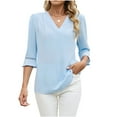 thumbnail image 2 of HongQid Women's 3/4 Sleeve Tops Dressy Casual Pleated V Neck Business Work Blouses Office Shirts, 2 of 9