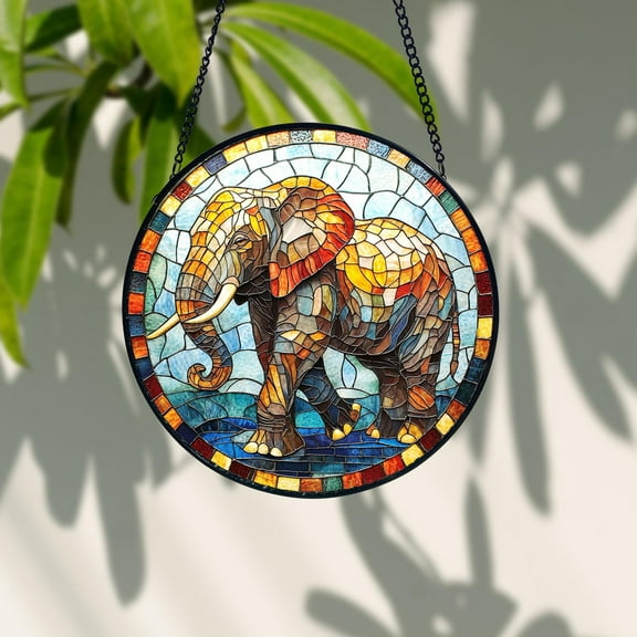 Elephant Stained Glass Suncatcher, Mandala Elephant Window Hanging, Nature Inspired Home Decor, Elephant Lover Gift, Handmade Ornament