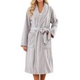 thumbnail image 2 of Ynynloco Women Shawl Plush Fleece Kimono Robes Bathrobe Soft Sleepwear V-neck Casual Ladies Loungewear Housecoat with Pockets, 2 of 7