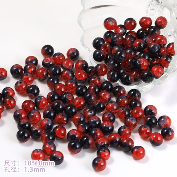 Zhuge 150Pcs 10mm Mixed Crackle Glass Beads, Round Lampwork Loose Spacer Beads for DIY Jewelry & Crafts, Black Red